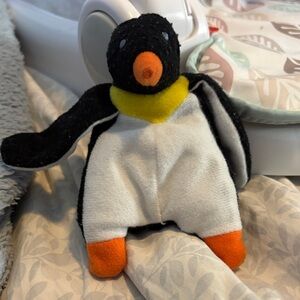 Ty Black and White Penguin Plush with Yellow and Orange Accents